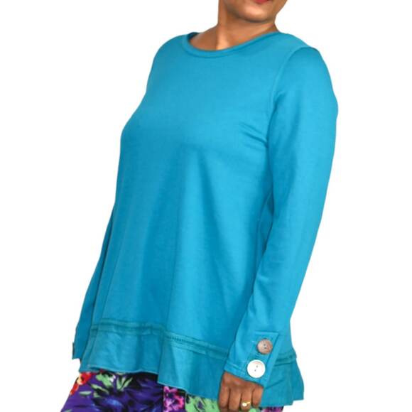 Soft Surroundings Callie Top Blue Turquoise Artsy Buttons Tunic Pullover Medium - Picture 6 of 13